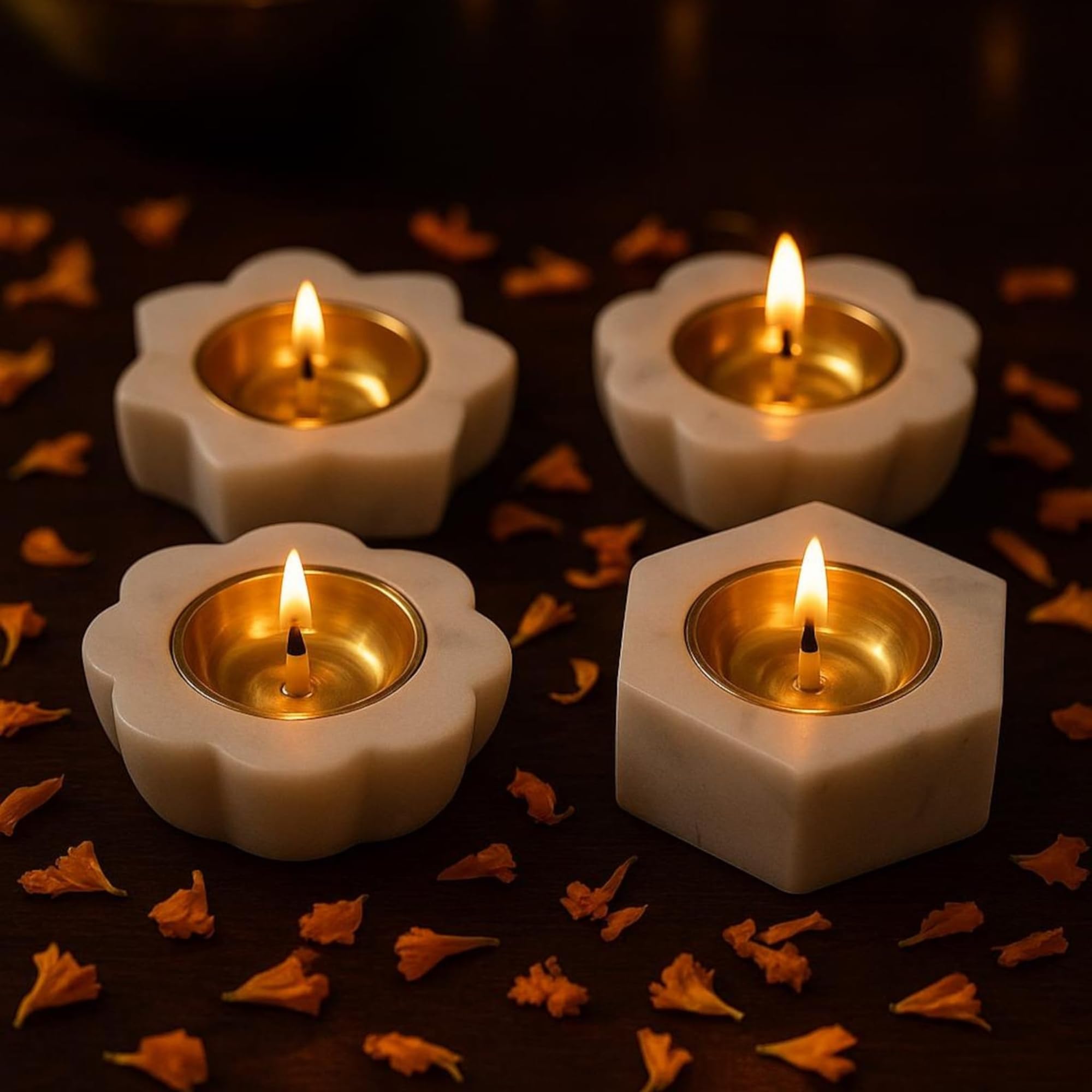 braun HOMES Natural Marble Diya Tea Light Holder, White and Gold, 160g, Tealight Candle Holder for Home Decor - label detail 