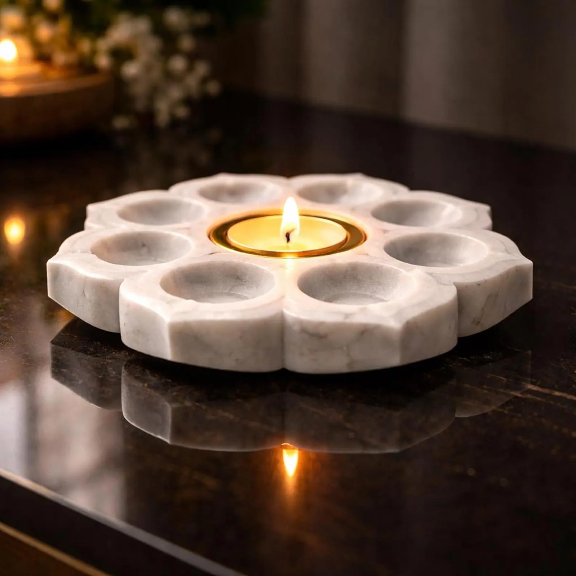 braun HOMES Natural Marble Diya Tea Light Holder, White and Gold, 160g, Tealight Candle Holder for Home Decor - packaging
