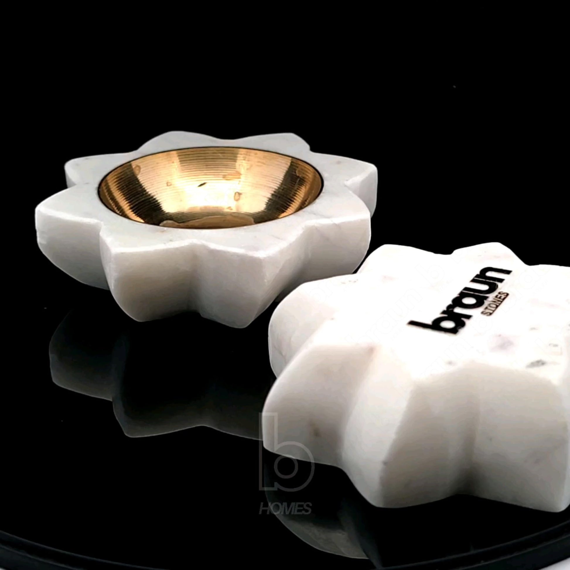 braun HOMES Natural Marble Diya Tea Light Holder, White and Gold, 160g, Tealight Candle Holder for Home Decor - packaging (41
