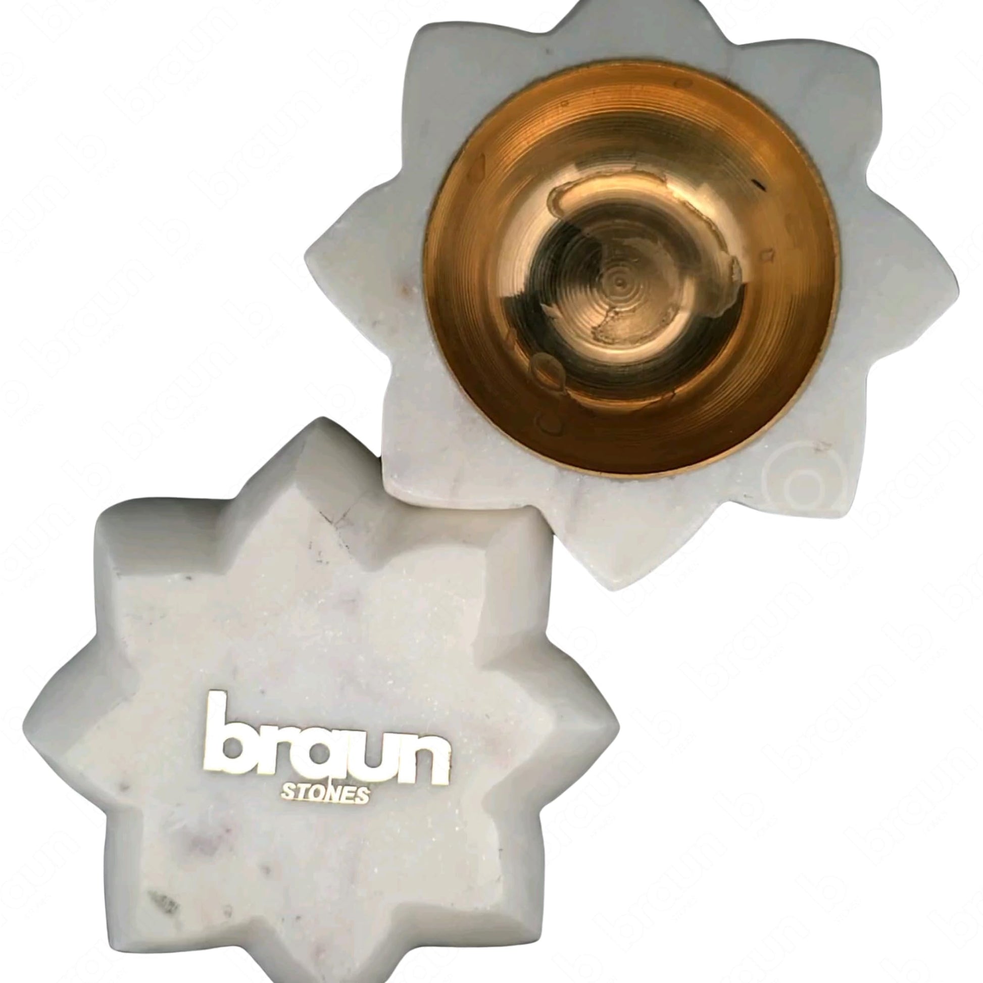 braun HOMES Natural Marble Diya Tea Light Holder, White and Gold, 160g, Tealight Candle Holder for Home Decor - label detail 