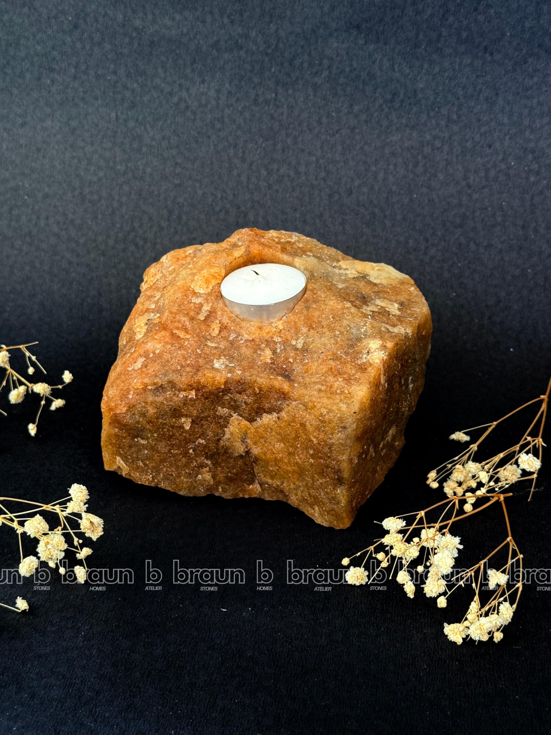 braun HOMES Natural Quartz Tealight Candle Holder, Decorative Table Centerpiece - back view