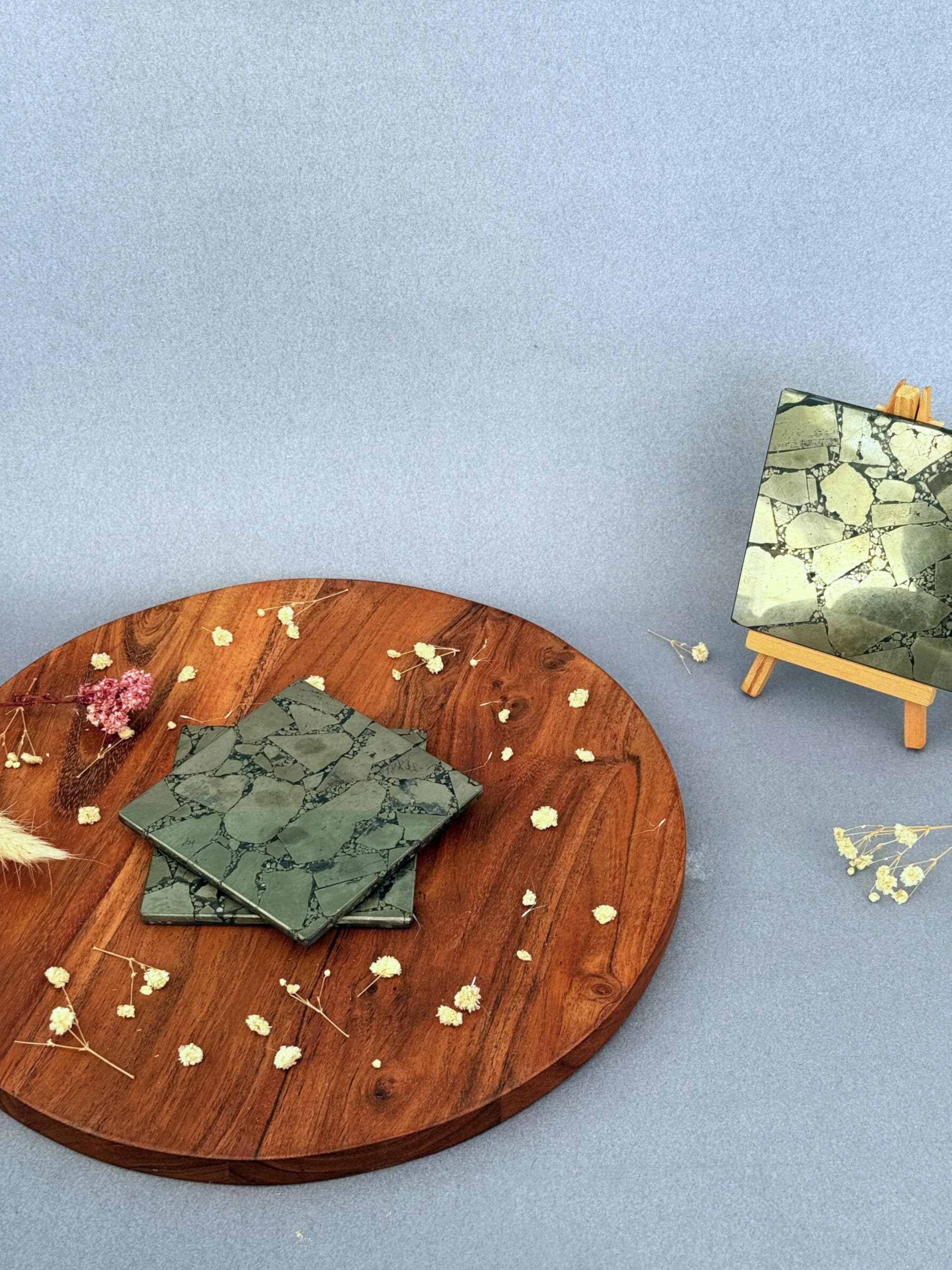 braun HOMES Natural Stone Square Coasters, Set of 2, Drink Coasters for Home and Office (38)