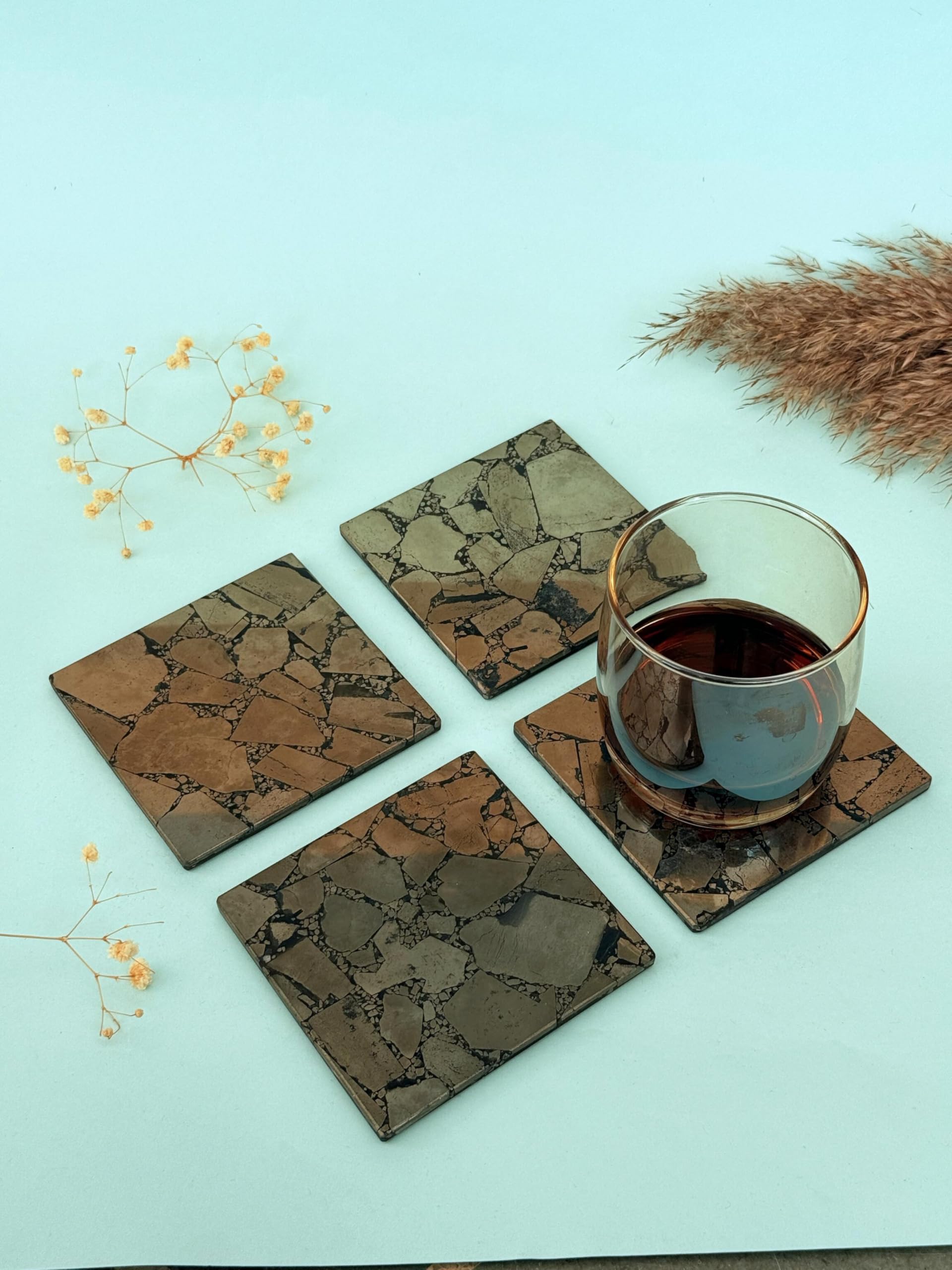 braun HOMES Natural Stone Square Coasters, Set of 2, Drink Coasters for Home and Office - label detail (42)