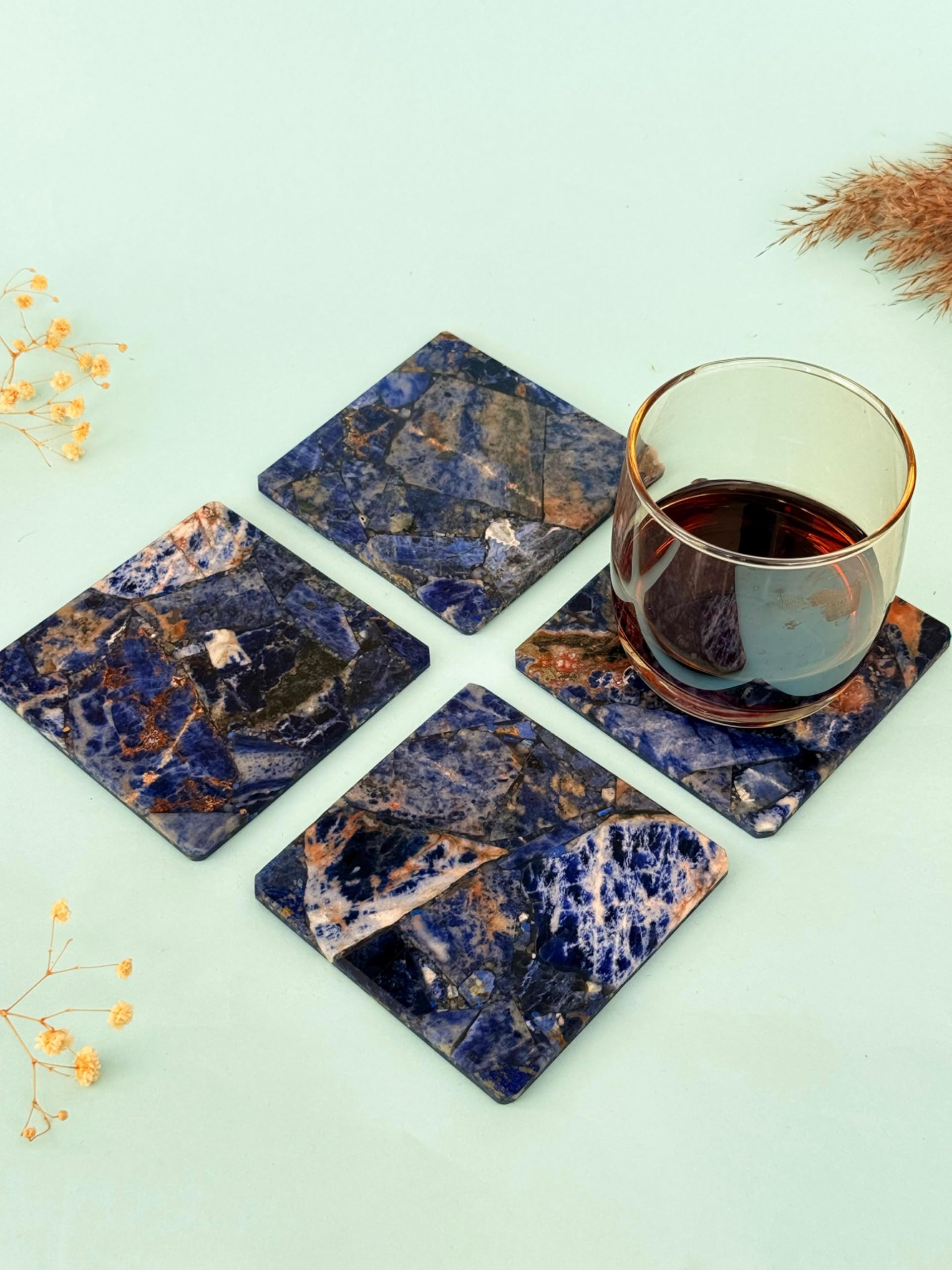 braun HOMES Natural Stone Square Coasters, Set of 2, Drink Coasters for Home and Office - label detail (63)