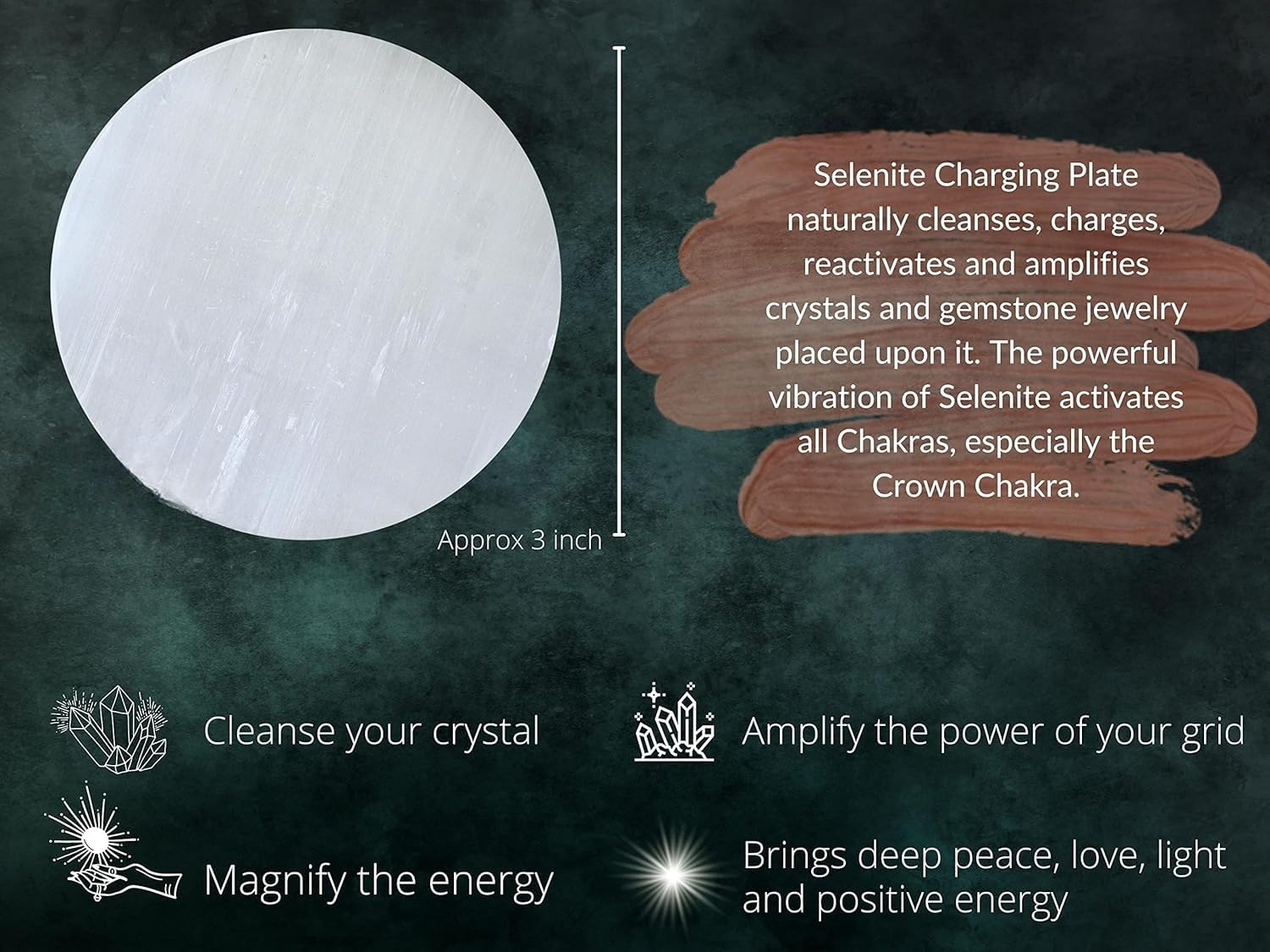 braun HOMES Selenite Charging Plate, 3 Inch, Natural Stone, Crystal Cleansing & Meditation Plate - close-up detail (23)