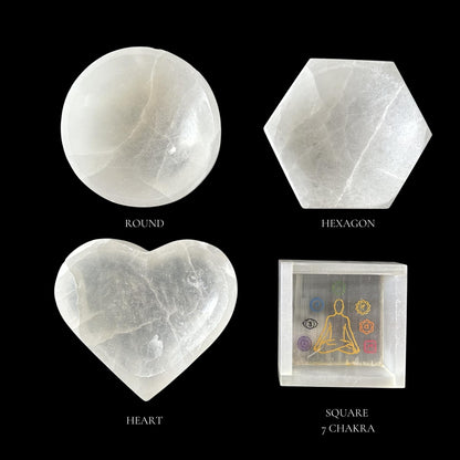 Braun HOMES Selenite Charging Tray Hexagon 5x5x2 Inch Natural Selenite Stone Decorative Tray - front view