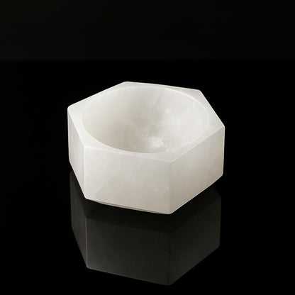 Braun HOMES Selenite Charging Tray Hexagon 5x5x2 Inch Natural Selenite Stone Decorative Tray - label detail