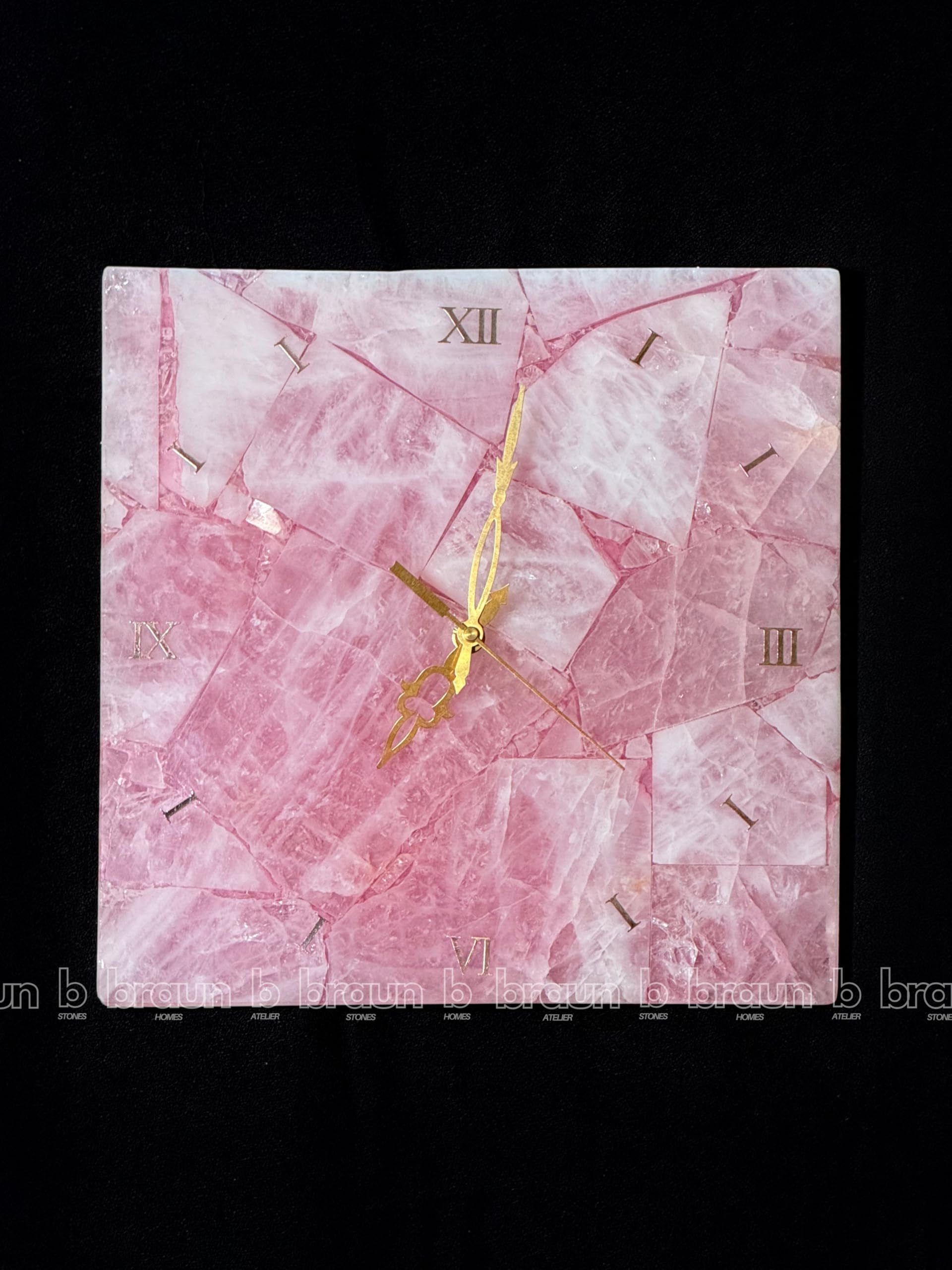 braun HOMES Square Wall Clock Natural Quartz Stone 10 Inch Art Deco - front view
