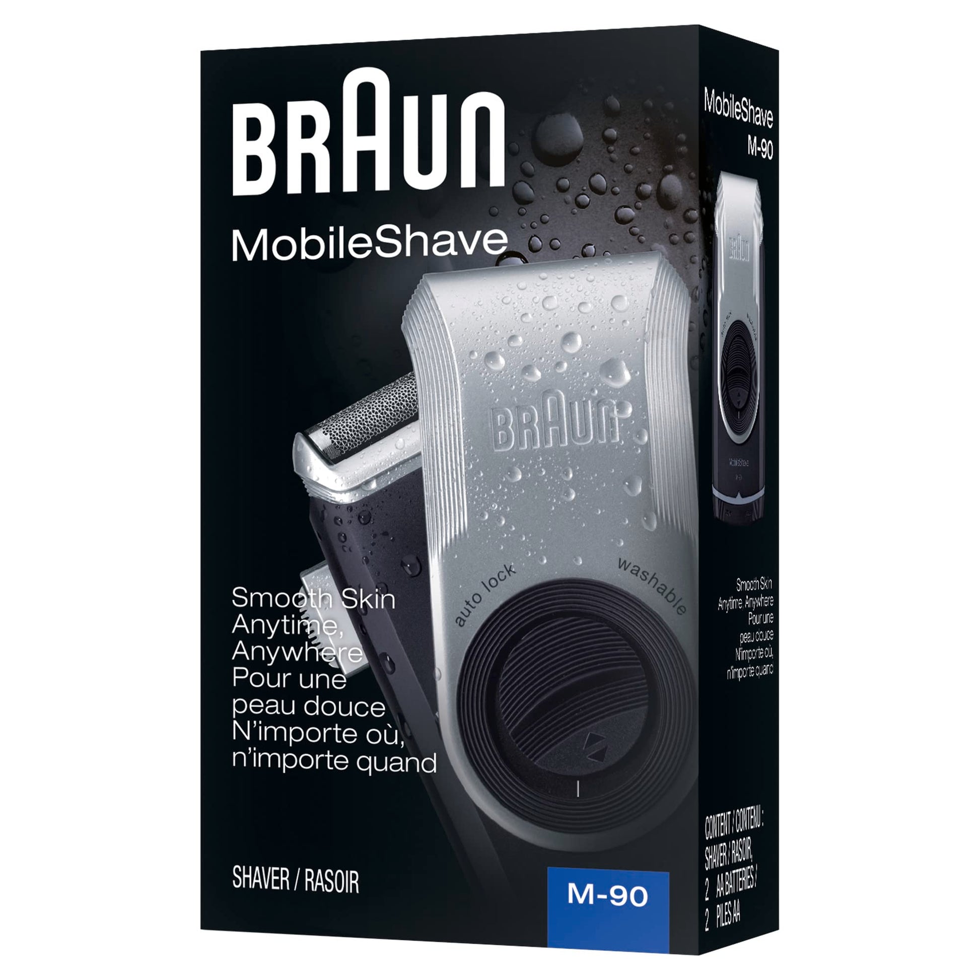 Braun M90 Mobile Shaver, Electric Shaver for Precision Trimming, Battery Operated, Washable - front view