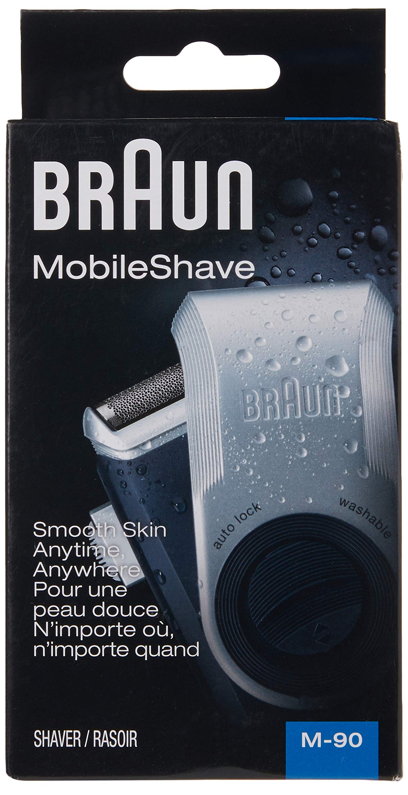 Braun M90 Mobile Shaver, Silver, Compact Battery-Powered Electric Shaver for Men - front view