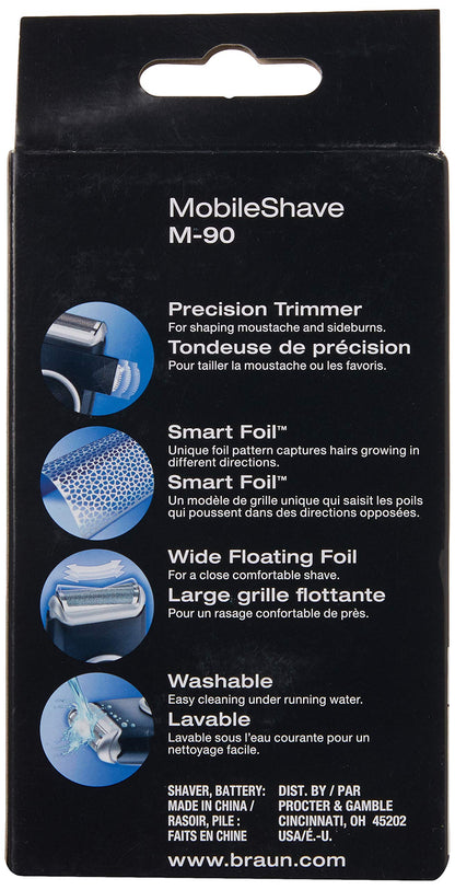 Braun M90 Mobile Shaver, Silver, Compact Battery-Powered Electric Shaver for Men - back view