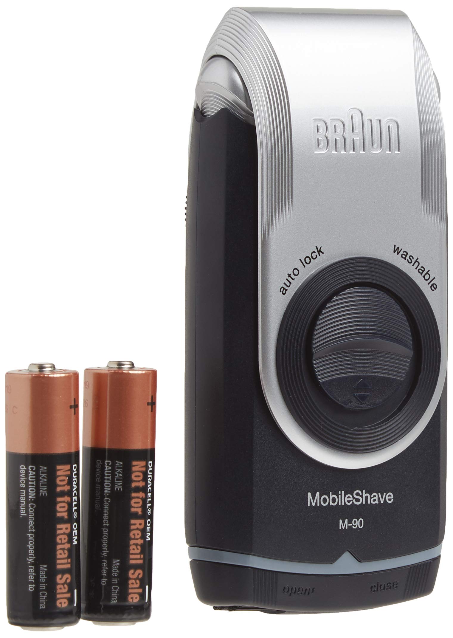 Braun M90 Mobile Shaver, Silver, Compact Battery-Powered Electric Shaver for Men - packaging