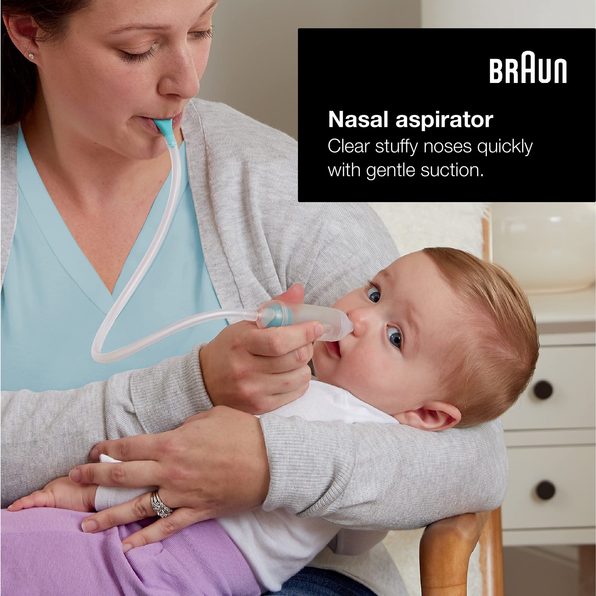 Braun Manual Nasal Aspirator - Nose Suction Tool, 2 Tips, for Newborns and Infants, Dishwasher Safe - front view