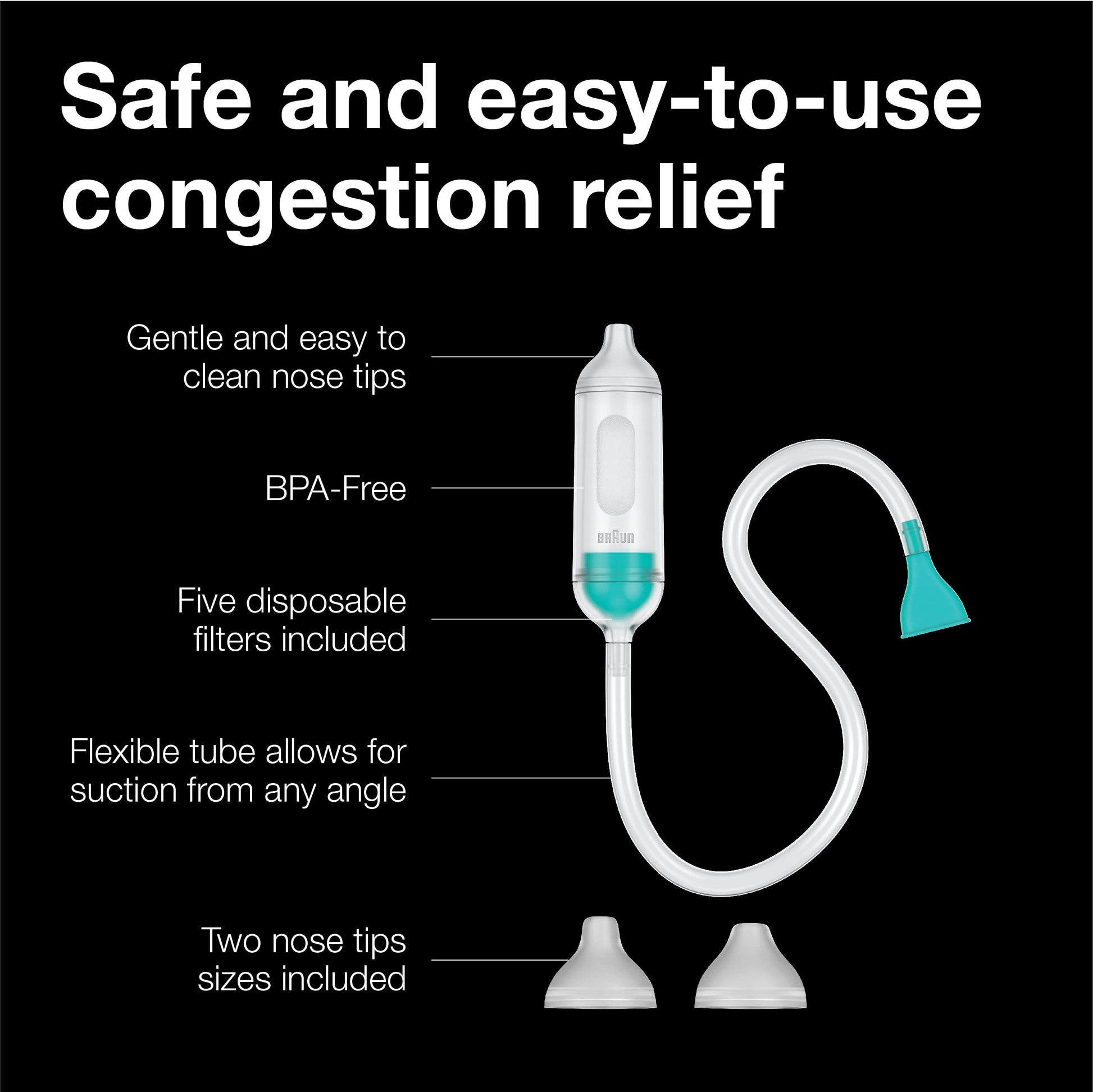 Braun Manual Nasal Aspirator - Nose Suction Tool, 2 Tips, for Newborns and Infants, Dishwasher Safe - back view