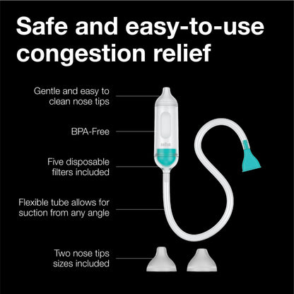 Braun Manual Nasal Aspirator - Nose Suction Tool, 2 Tips, for Newborns and Infants, Dishwasher Safe - back view