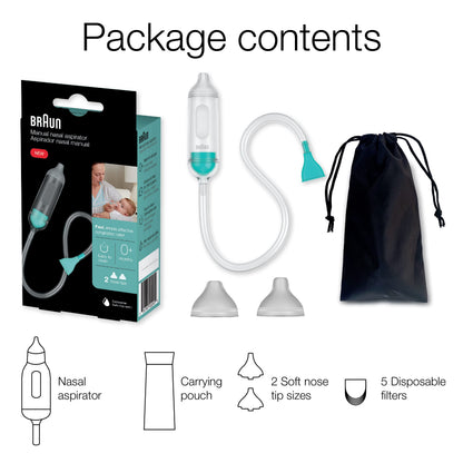 Braun Manual Nasal Aspirator - Nose Suction Tool, 2 Tips, for Newborns and Infants, Dishwasher Safe - label detail