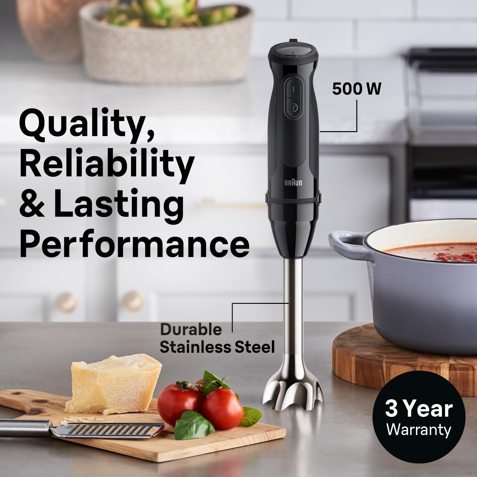 Braun MQ50001M Vario Hand Blender, 21-Speed Immersion Blender with PowerBell VPlus, 500W, Stainless Steel Blades - ingredient