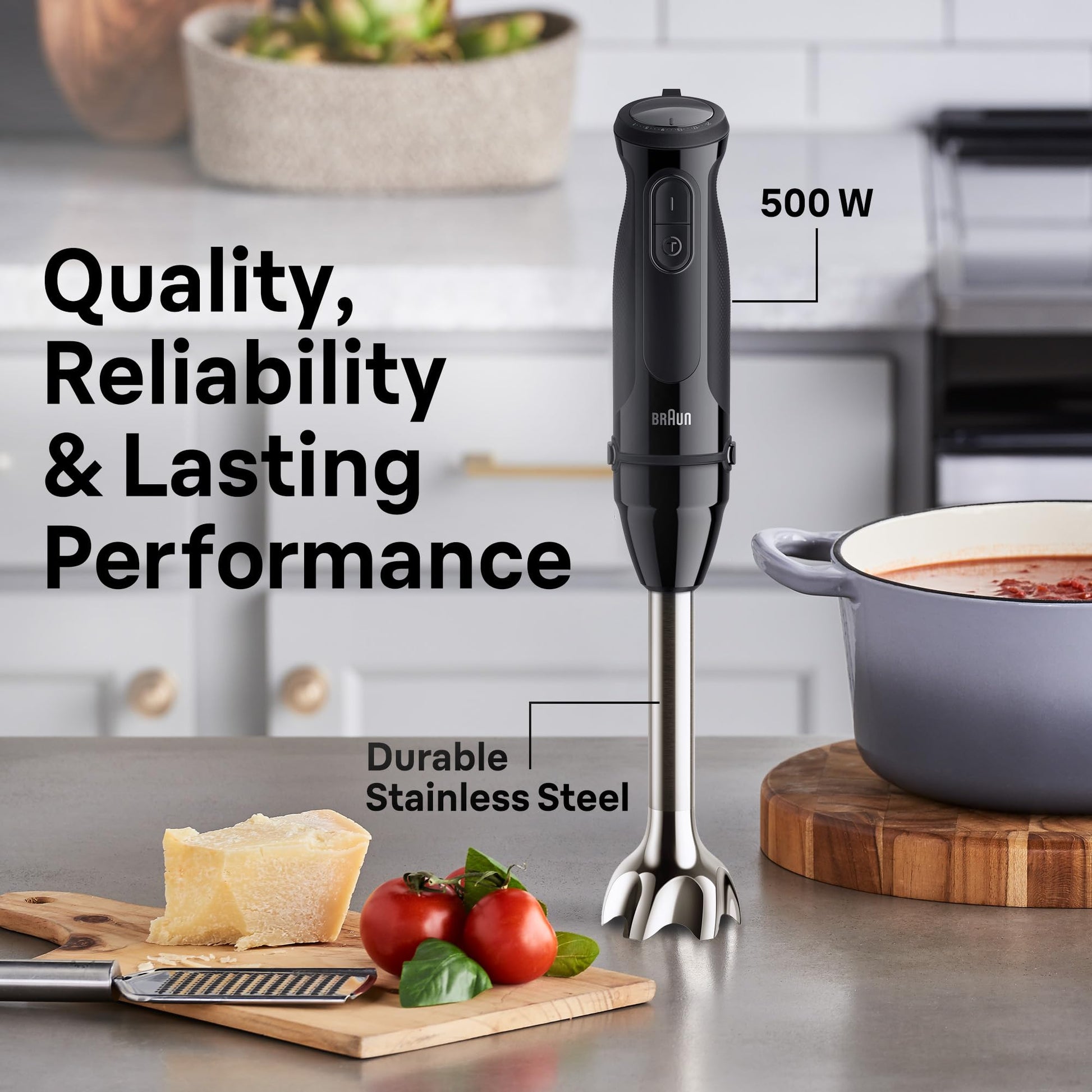 Braun MQ50001M Vario Hand Blender, 21-Speed Immersion Blender with PowerBell VPlus, 500W, Stainless Steel Blades - label deta