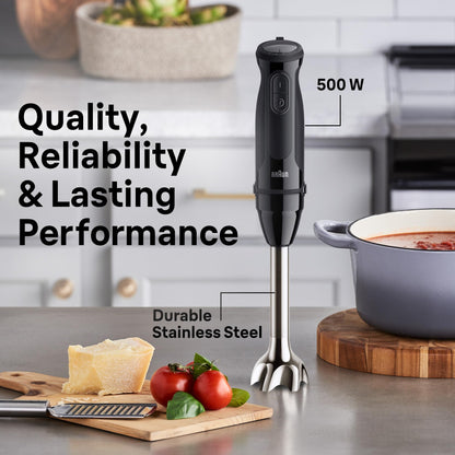 Braun MQ50001M Vario Hand Blender, 21-Speed Immersion Blender with PowerBell VPlus, 500W, Stainless Steel Blades - label deta