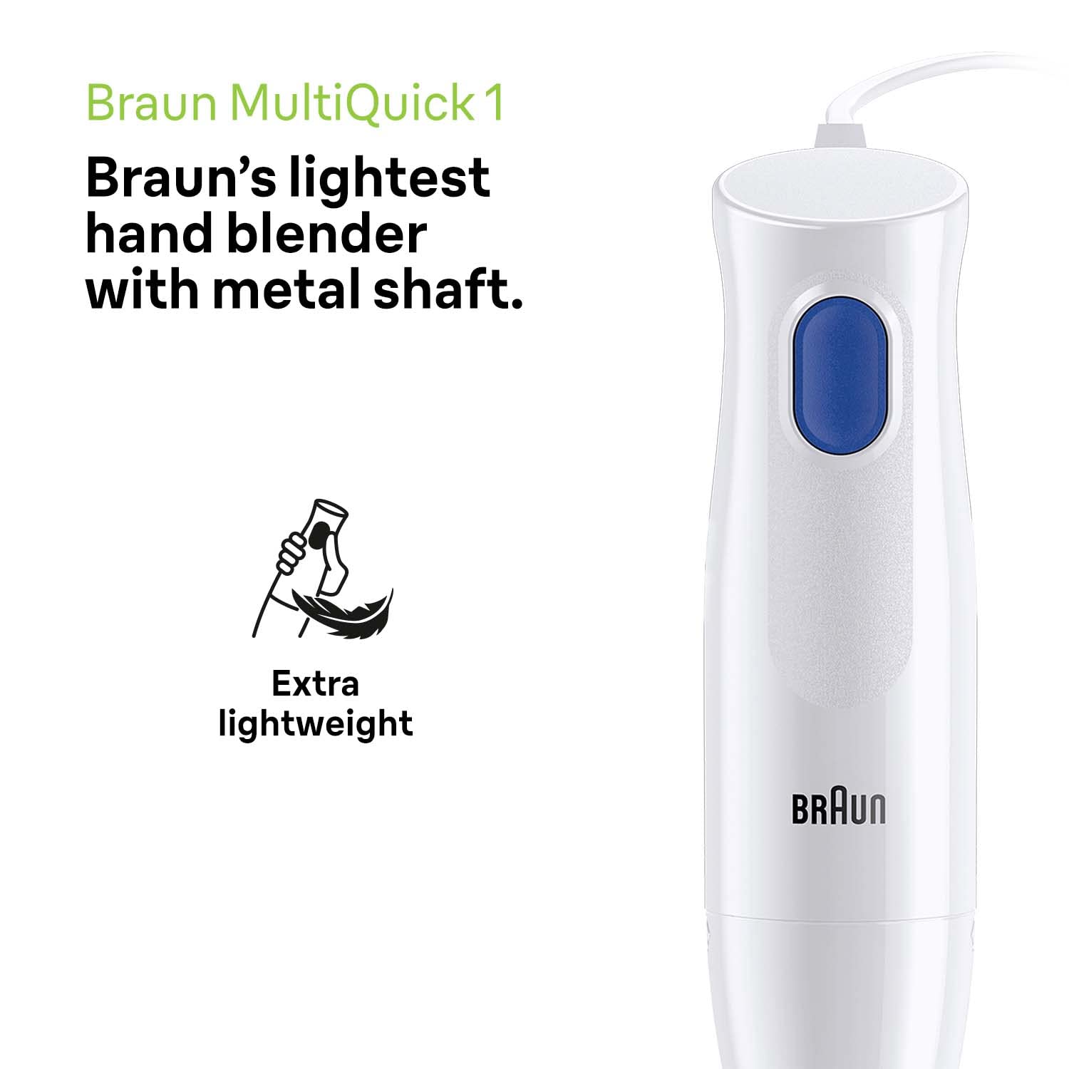 Braun MultiQuick 1 Hand Blender 450W Stainless Steel White Made in Europe EasyTwist Technology - front view