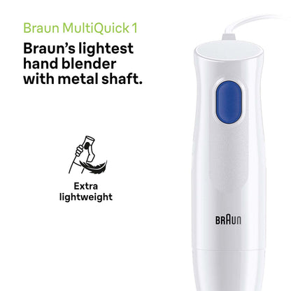 Braun MultiQuick 1 Hand Blender 450W Stainless Steel White Made in Europe EasyTwist Technology - front view