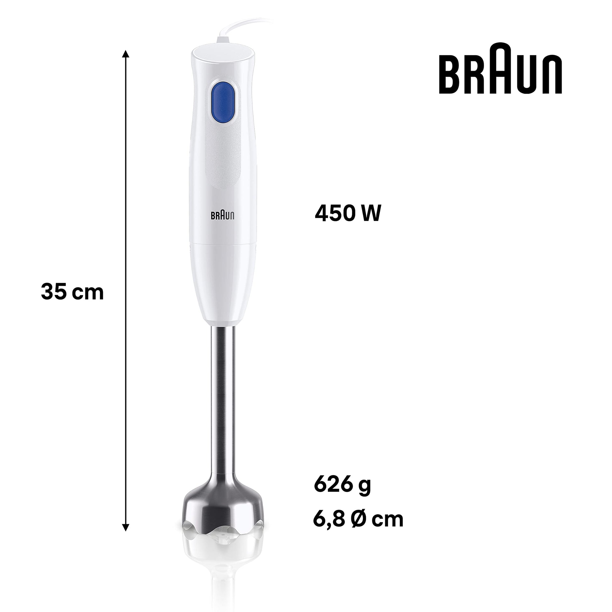 Braun MultiQuick 1 Hand Blender 450W Stainless Steel White Made in Europe EasyTwist Technology - back view (11)
