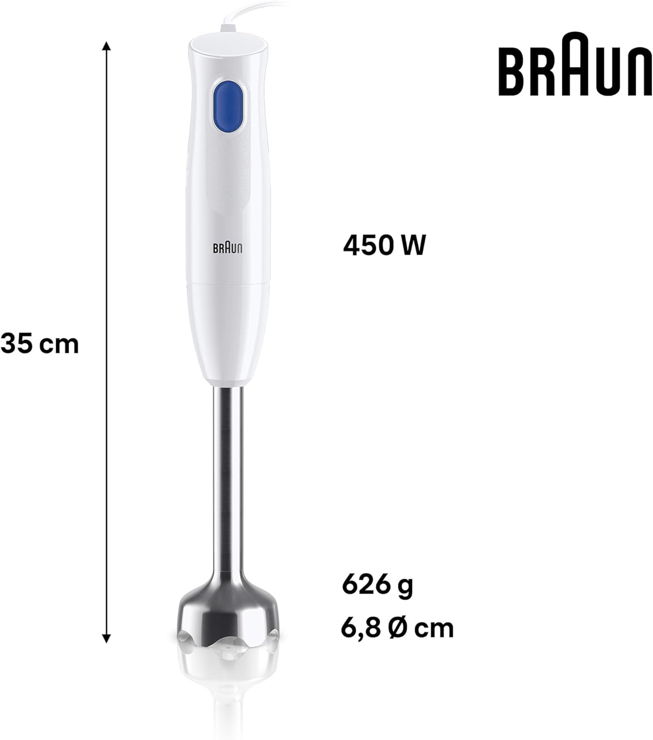 Braun MultiQuick 1 Hand Blender 450W Stainless Steel White Made in Europe EasyTwist Technology - back view (18)