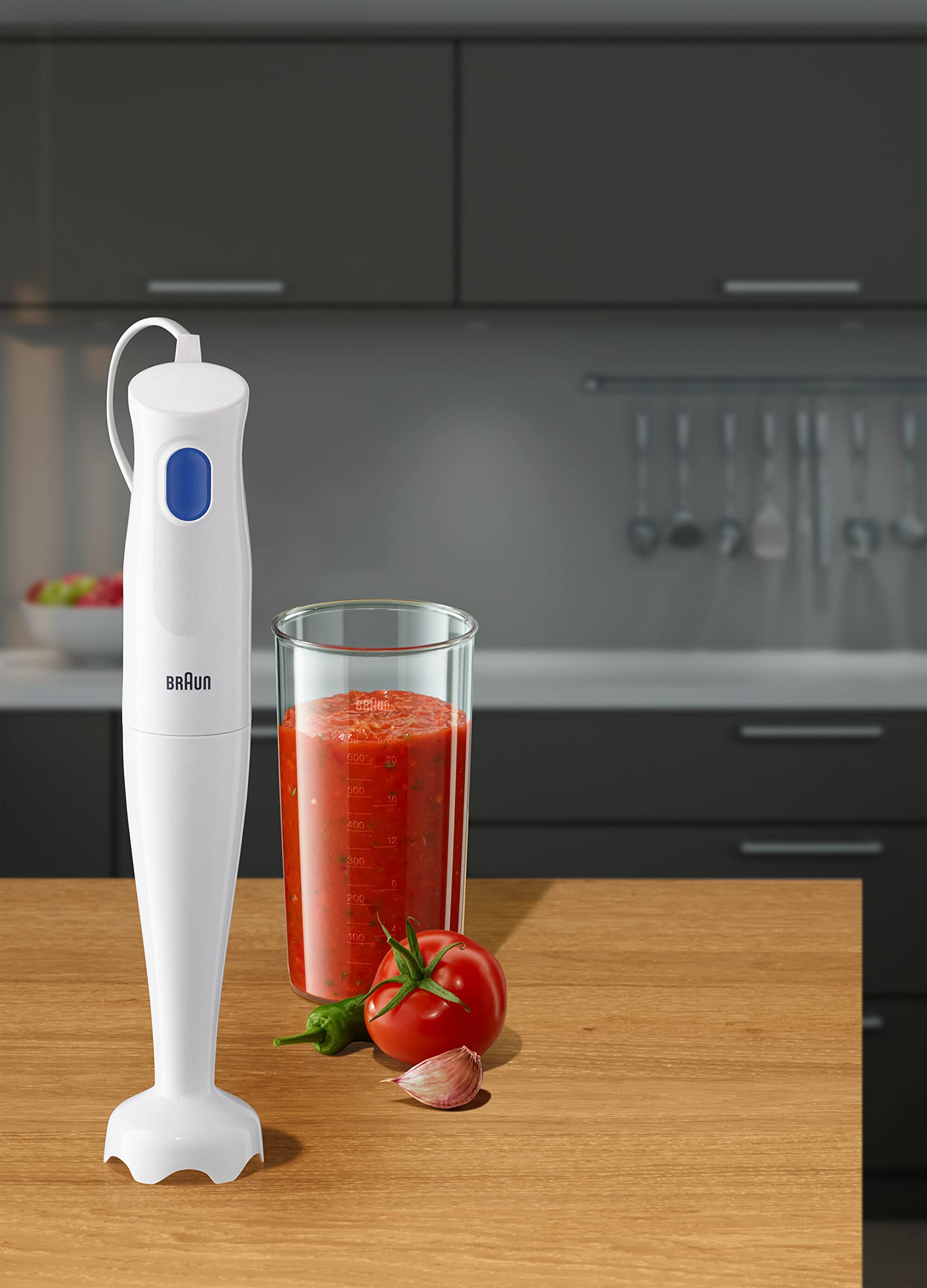 Braun MultiQuick 1 Hand Blender 450W Stainless Steel White Made in Europe EasyTwist Technology - size and scale
