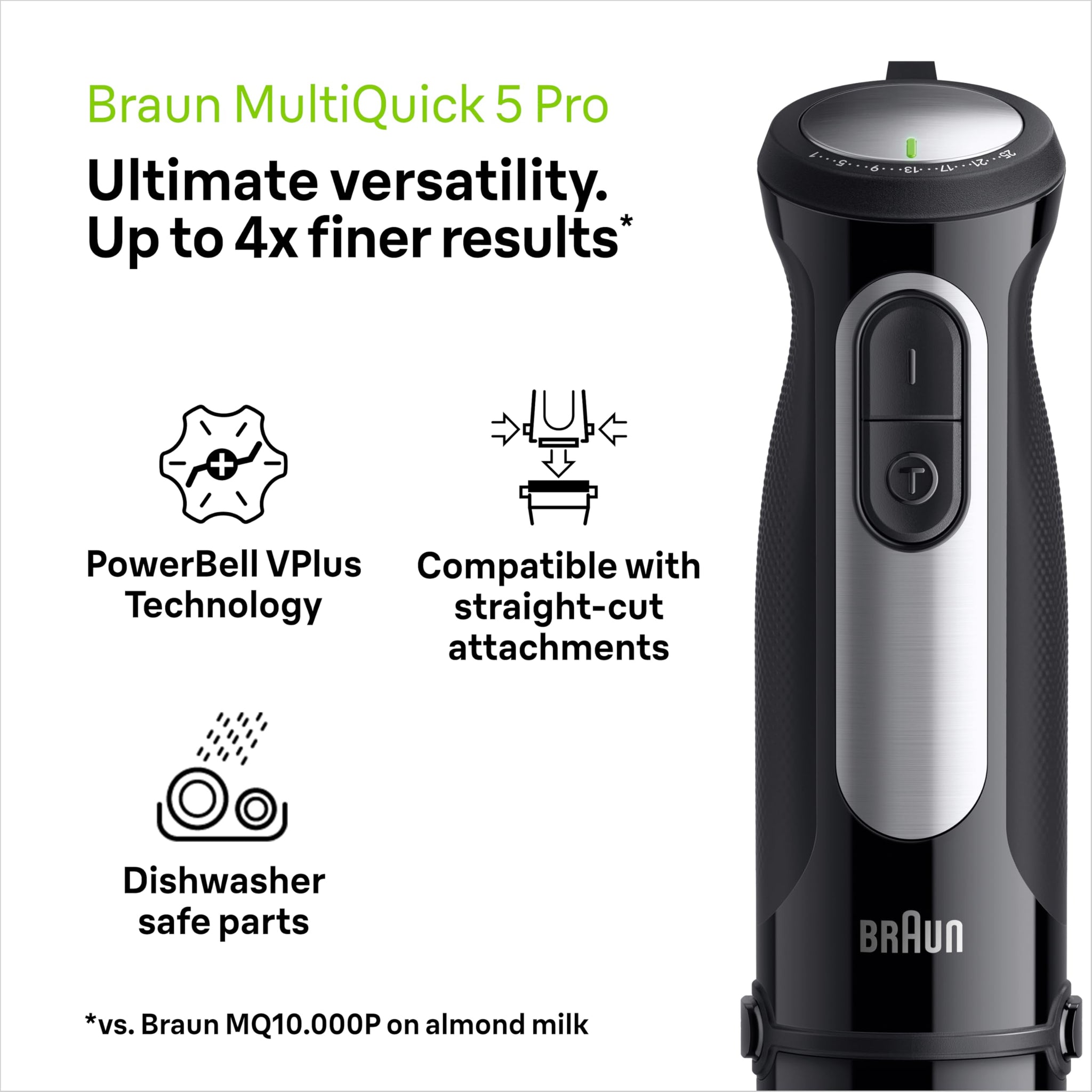 Braun MultiQuick 5 Hand Blender, 1000W, PowerBell Plus Technology, 21 Speed with Turbo, Includes Chopper and Whisk - front vi