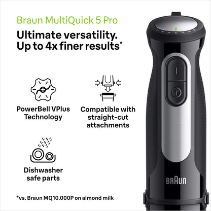Braun MultiQuick 5 Hand Blender, 1000W, PowerBell Plus Technology, 21 Speed with Turbo, Includes Chopper and Whisk - front vi