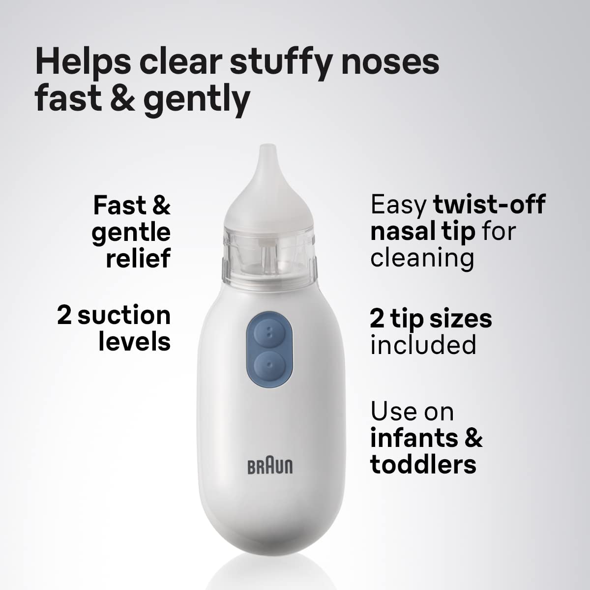 Braun Nasal Aspirator, Electric Nose Suction for Infants and Toddlers, with Two Adjustable Tips and Two Suction Levels - back