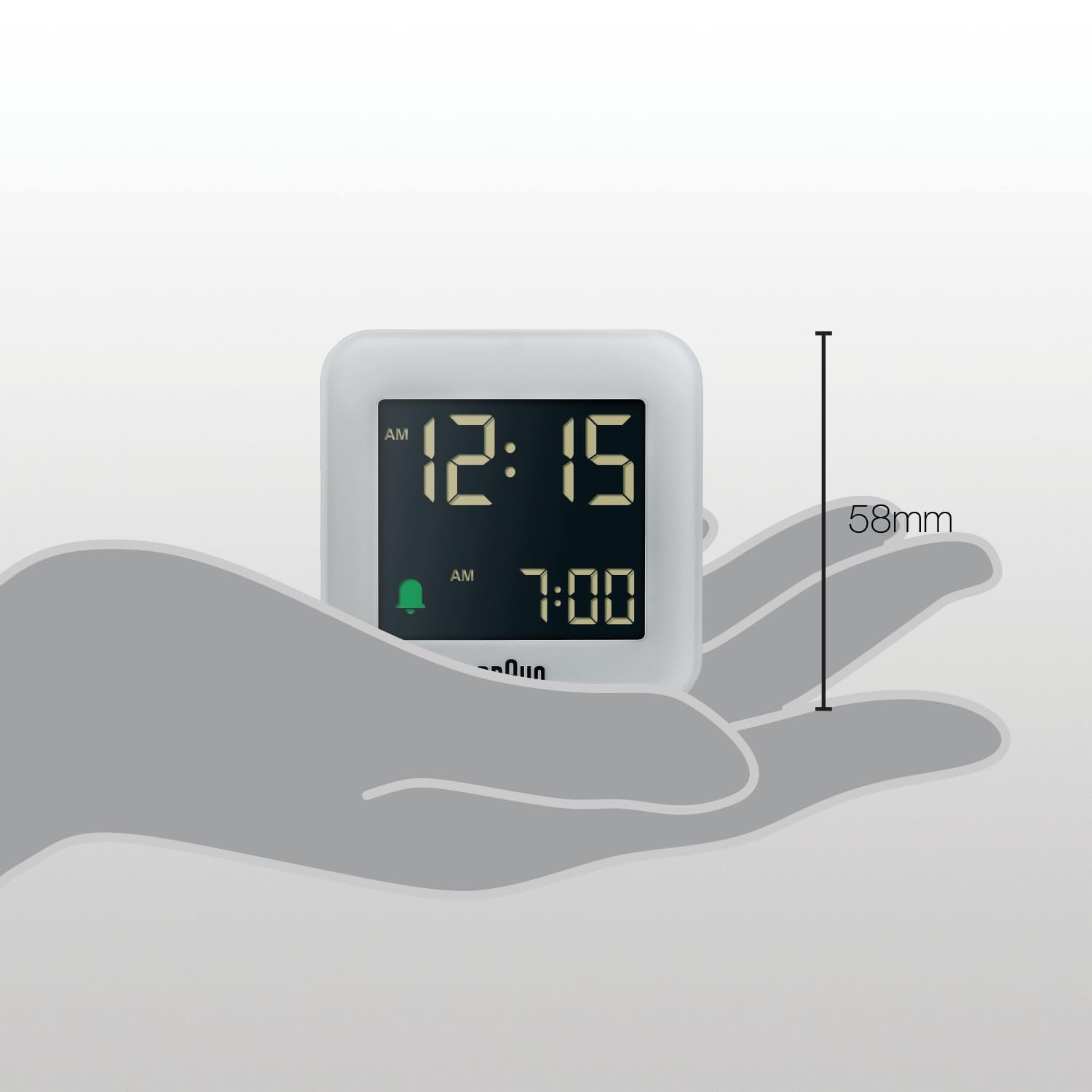 Braun Plastic Digital Travel Alarm Clock with Snooze, Compact Size, Negative LCD Display, Gray, Model BC08G - label detail