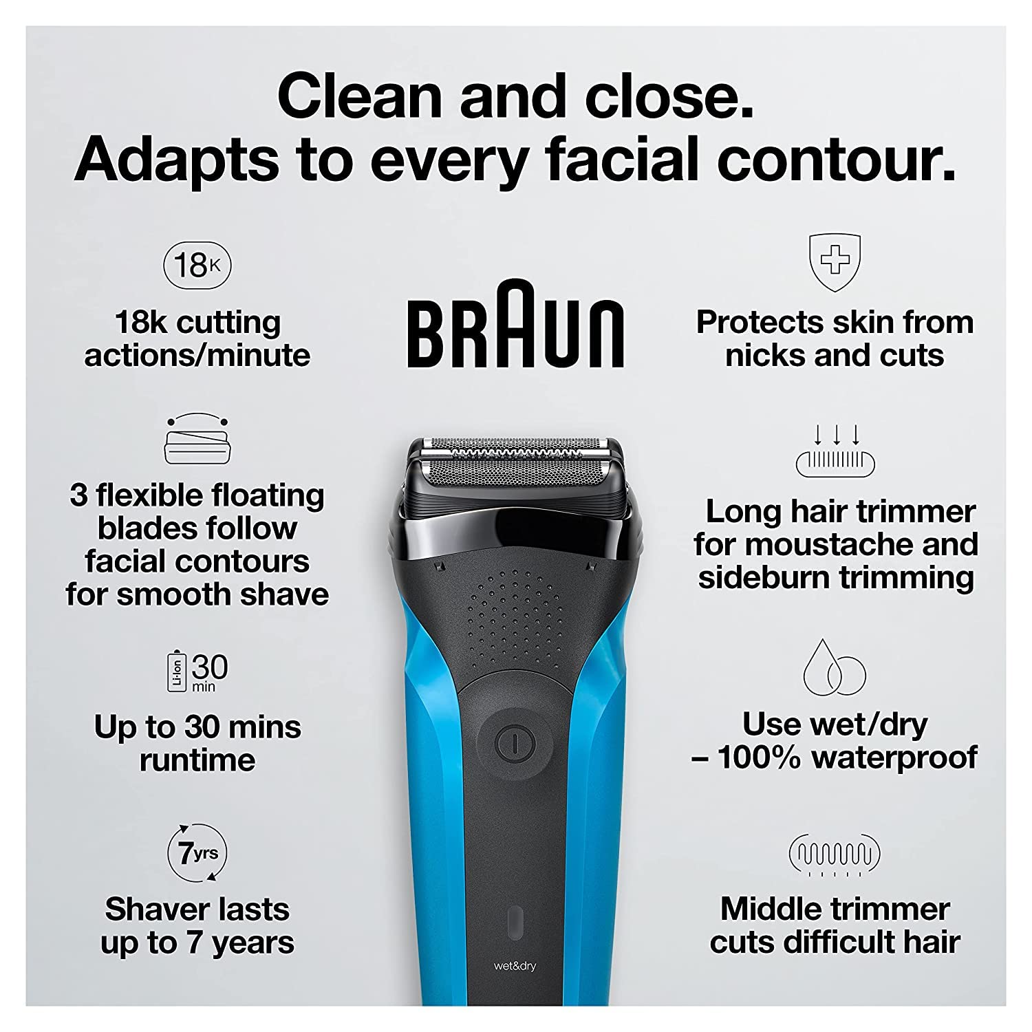 Braun Series 3 310s Electric Shaver for Men, Foil Shaver, Wet & Dry, Rechargeable, Cordless, Waterproof, NiMH - packaging