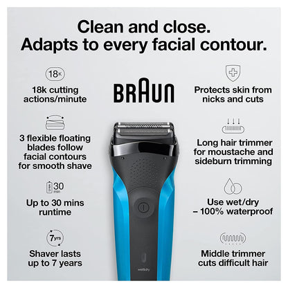 Braun Series 3 310s Electric Shaver for Men, Foil Shaver, Wet & Dry, Rechargeable, Cordless, Waterproof, NiMH - packaging