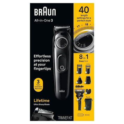 Braun Series 3 3470 All-In-One Style Kit, 7-in-1 Battery Powered Trimmer for Men, Beard Trimmer, Ear & Nose Trimmer, Hair Cli