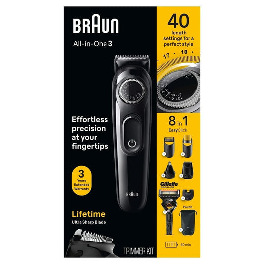Braun Series 3 3470 All-In-One Style Kit, 7-in-1 Battery Powered Trimmer for Men, Beard Trimmer, Ear & Nose Trimmer, Hair Cli