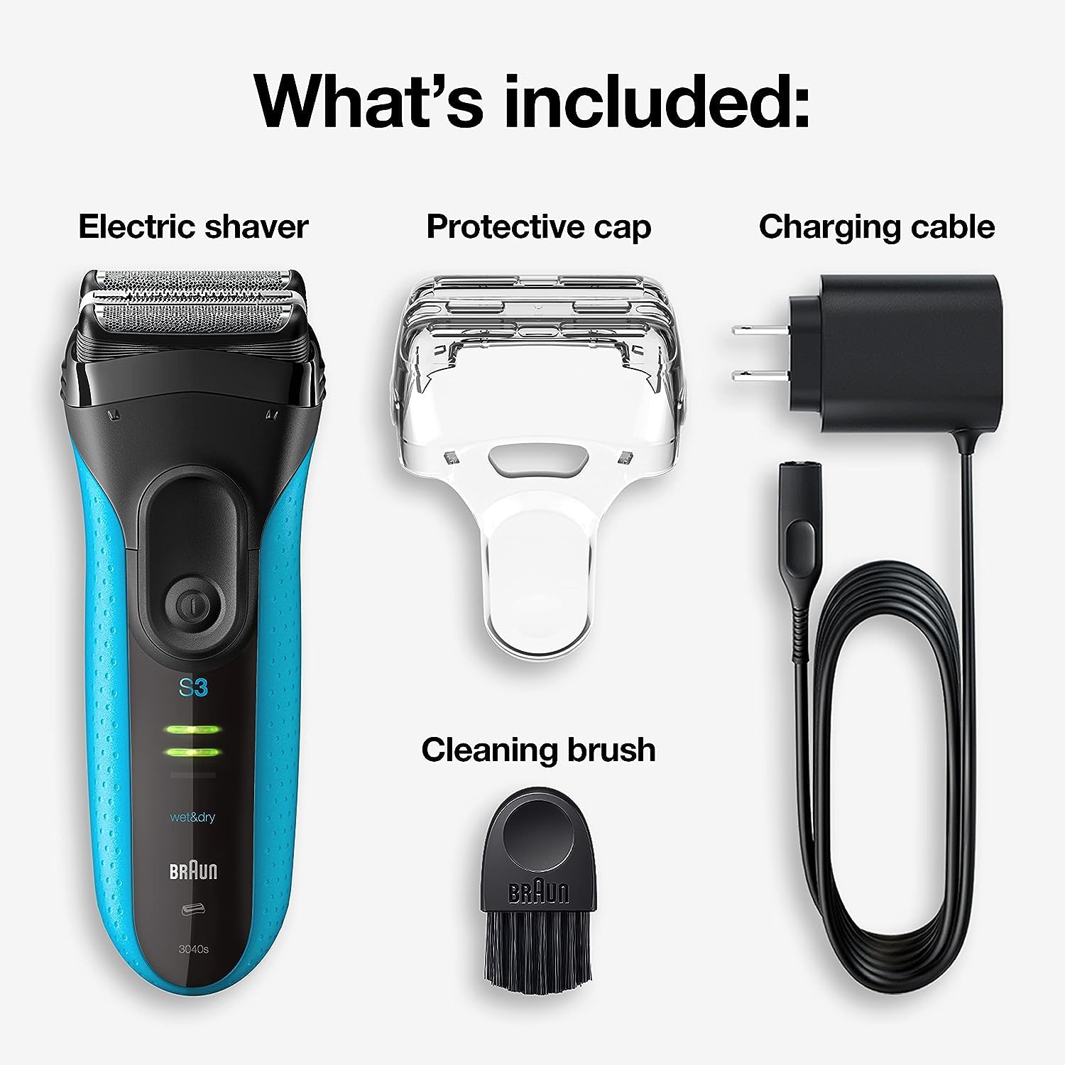 Braun Series 3 Proskin 3040S Wet & Dry Rechargeable Electric Foil Shaver for Men - front view