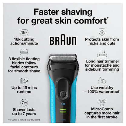 Braun Series 3 Proskin 3040S Wet & Dry Rechargeable Electric Foil Shaver for Men - back view