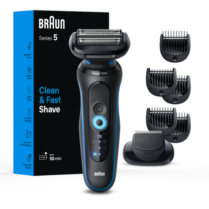 Braun Series 5 5120s Electric Shaver for Men - Wet & Dry Foil Shaver with Turbo Mode and Beard Trimmer - 7-Piece Set, Blue