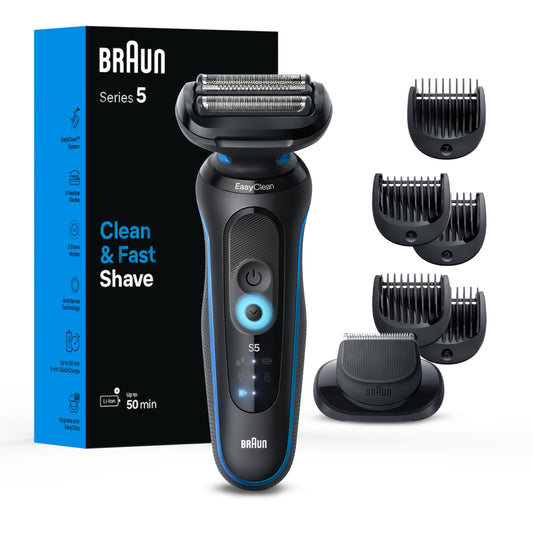 Braun Series 5 5120s Electric Shaver for Men - Wet & Dry Foil Shaver with Turbo Mode and Beard Trimmer - 7-Piece Set, Blue