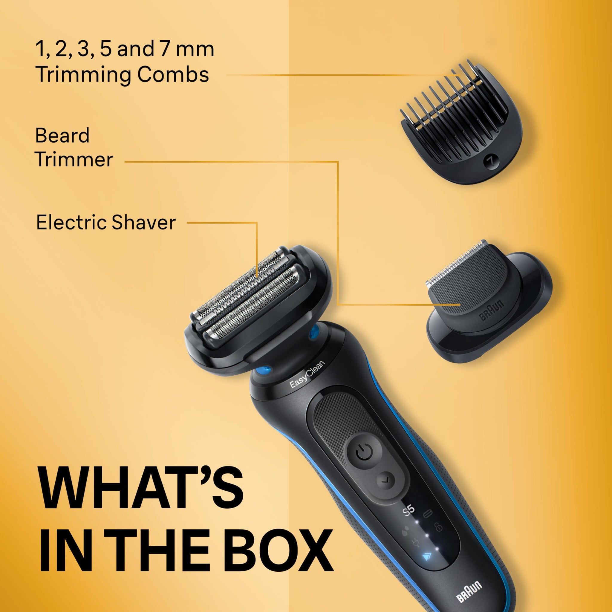 Braun Series 5 5120s Electric Shaver for Men - Wet & Dry Foil Shaver with Turbo Mode and Beard Trimmer - 7-Piece Set, Blue - 