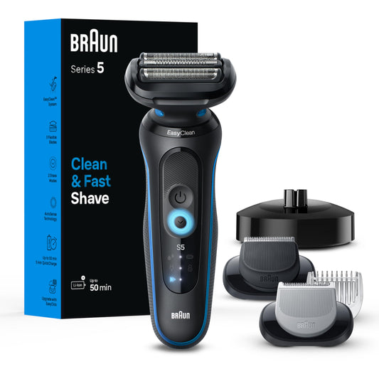 Braun Series 5 Electric Shaver, Foil Shaver with Senso Flex and Auto Sense, Wet/Dry, 50 Min Runtime