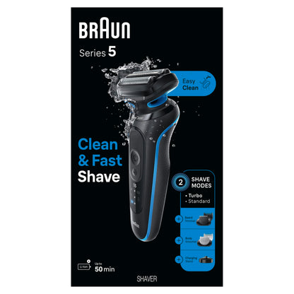 Braun Series 5 Electric Shaver, Foil Shaver with Senso Flex and Auto Sense, Wet/Dry, 50 Min Runtime - size and scale