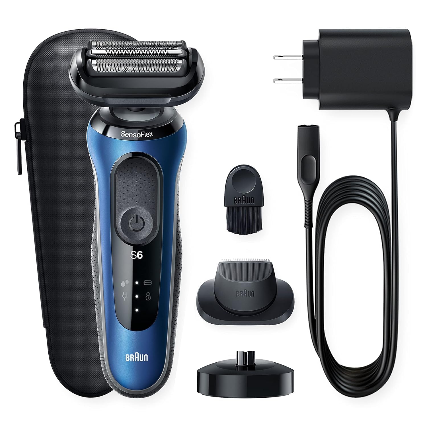 Braun Series 6 6040cs Electric Shaver, Foil Shaver, Wet & Dry, with Charging Stand, Precision Trimmer, Blue - back view