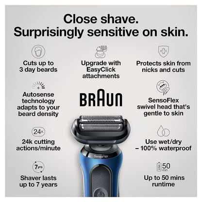 Braun Series 6 6040cs Electric Shaver, Foil Shaver, Wet & Dry, with Charging Stand, Precision Trimmer, Blue - packaging