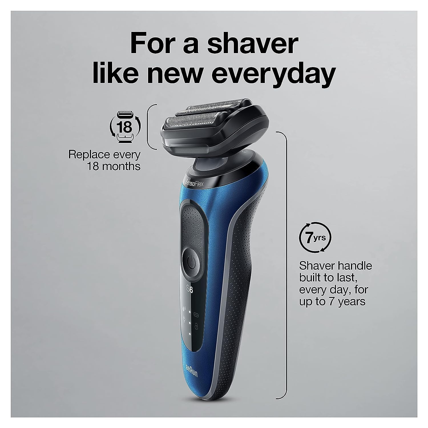 Braun Series 6 6040cs Electric Shaver, Foil Shaver, Wet & Dry, with Charging Stand, Precision Trimmer, Blue - label detail