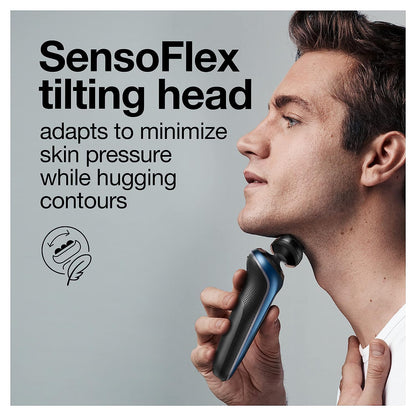 Braun Series 6 6040cs Electric Shaver, Foil Shaver, Wet & Dry, with Charging Stand, Precision Trimmer, Blue - in use