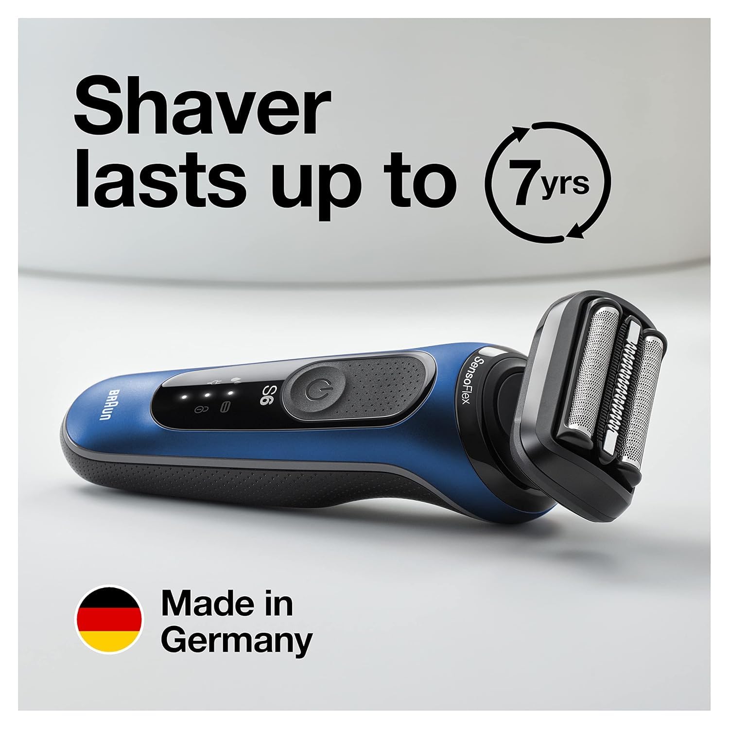 Braun Series 6 6040cs Electric Shaver, Foil Shaver, Wet & Dry, with Charging Stand, Precision Trimmer, Blue - size and scale