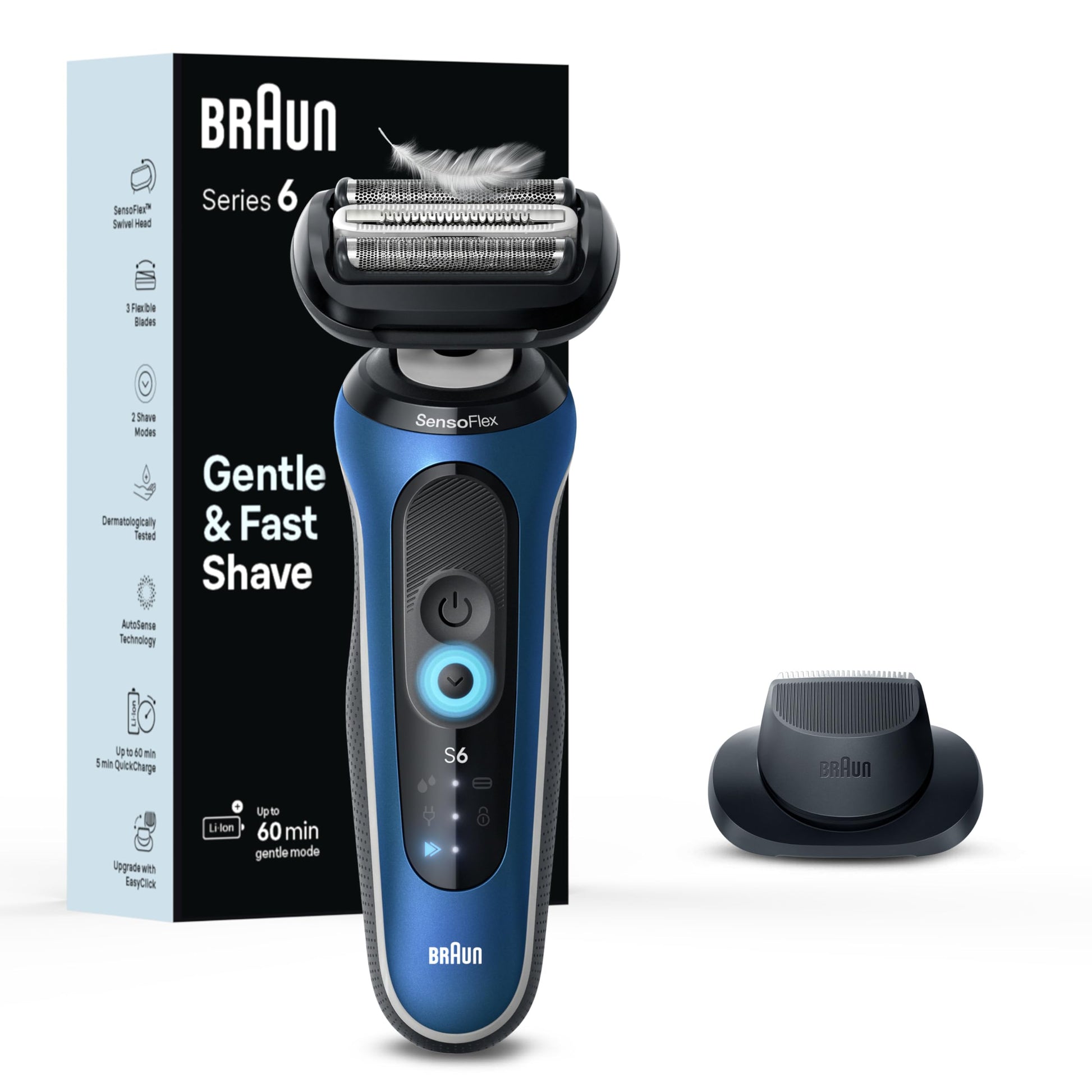 Braun Series 6 6120s Electric Foil Shaver, Wet & Dry, Gentle & Turbo Modes, with Precision Trimmer, Blue