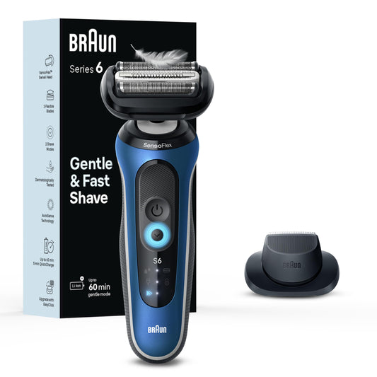Braun Series 6 6120s Electric Foil Shaver, Wet & Dry, Gentle & Turbo Modes, with Precision Trimmer, Blue